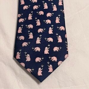 Navy Tie with Pink Elephant Martini. Pattern Alynn new no tags